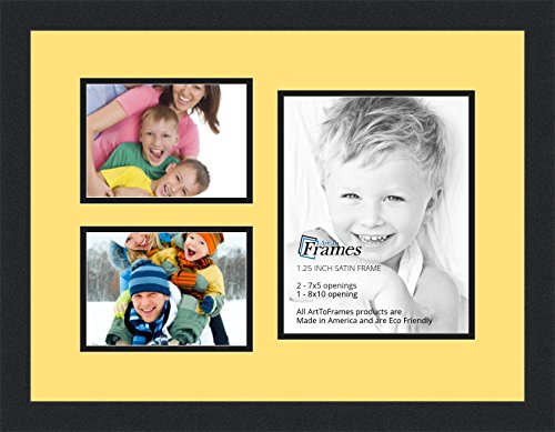 ArtToFrames Collage Photo Frame Double Mat with 1-8x10 and 2-5x7 Openings and Satin Black Frame - color: Canary, size: 1 - 8x10 and 2 - 5x7