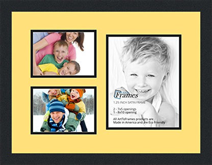 ArtToFrames Collage Photo Frame Double Mat with 1-8x10 and 2-5x7 Openings and Satin Black Frame - color: Canary, size: 1 - 8x10 and 2 - 5x7