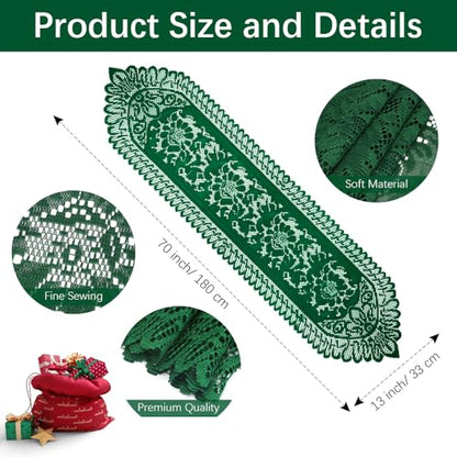 St Patricks Day Table Runner Cotton Woven Coffee Table Runners Green Lace Table Runners for Tables Farmhouse Tables Runners Dresser Scarf Rectangular Laces Doilies for Kitchen Dining Table Decor - size: 13 x 70 Inch, style: Green