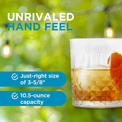 Bartesian Diamond Etched Lowball Glasses - 10.5 Oz Short Low Ball Glass Set for Cocktails & Mocktails - Classy Home Bar Glassware for Bourbon, Whiskey Sour, Old Fashioned, Mint Julep - Set of 2 - style: Etched – Lowball