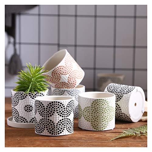 Liudan Flower Pot Plant Pots with Drainage Hole and Saucer Ceramic Indoor Planter Round Flower Planter Pot with Tray Modern Decorative Gardening Pot Garden Pots (Style : D)