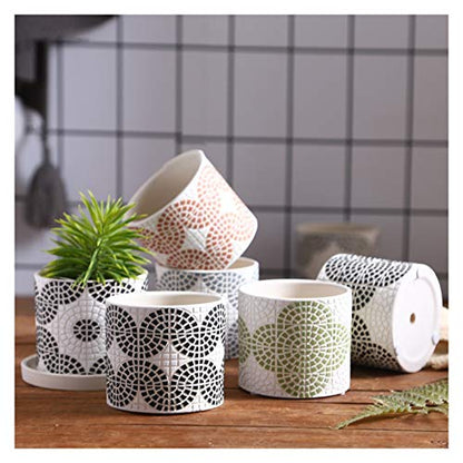 Liudan Flower Pot Plant Pots with Drainage Hole and Saucer Ceramic Indoor Planter Round Flower Planter Pot with Tray Modern Decorative Gardening Pot Garden Pots (Style : D)