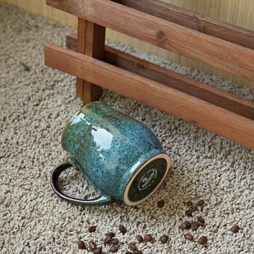 Bosmarlin Extra Large Ceramic Coffee Mug, 24 Oz, Dishwasher and Microwave Safe, Big Oversized Tea Cup, Reactive Glaze (Blue) - color: Blue