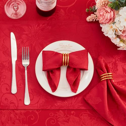 Dark Red Jacquard 17x17 Square Polyester Cloth Napkins Set of 8 | Waterproof, Stain Resistant, Shrink Proof, Washable, fabric, Outdoor, Reusable, Dining, Wedding, Kitchen, Party, Christmas - color: Dark Red