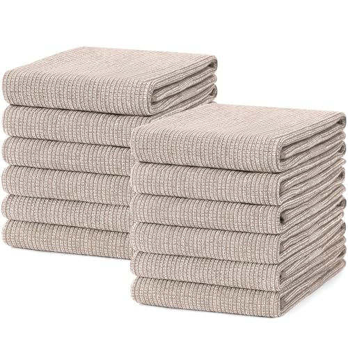 Mordimy Premium Large Cotton Kitchen Towels (18"x 28", 12 Pack), Khaki | 100% Ring Spun Cotton, Super Absorbent, 380 GSM, Flat & Terry, Soft, Hanging Loop Dish Towels - color: Khaki, size: 18"x28" - 12 Pack