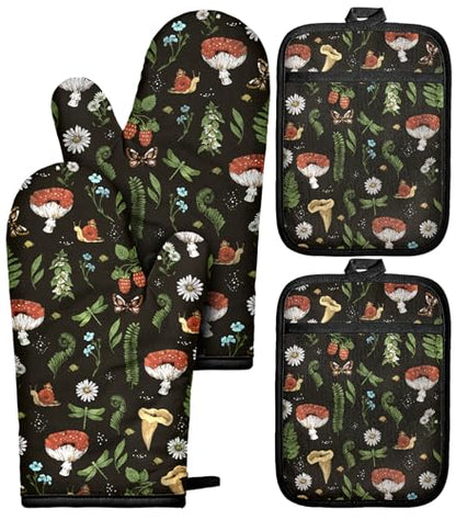 Miss Adola Cotton Oven Mitts and Pot Holders Sets, Forest Charm | Heat-resistant up to 350°F, Pure Cotton, Quilted Contact Surface, Stylish Design, with Hanging Loop, Ready to Gift Package - color: Forest Charm