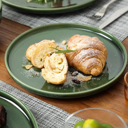 vicrays Ceramic Salad Plates Set - Porcelain 8 Inch Flat Dessert Appetizer Plate for Lunch Home Party Restaurant - Scratch Resistant Microwave Oven and Dishwasher Safe - Set of 6 (Green) - color: Green