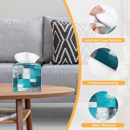 Blue Graffiti Design 2 Pcs Tissue Box Cover Square, Abstract Tissue Box Holder Waterproof Leather Facial Paper Organizer Dispenser for Bathroom Home Car Nightstand - color: Blue Graffiti Design