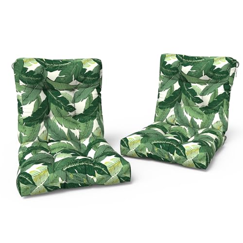 LVTXIII Outdoor Tufted Low Back Cushions, Solid Fluffy Seat and Back Chair Cushion with Ties, Patio Replacement Rocking Chair Cushion for Outdoor Furniture Use, 21 W x 21D, 2 Pack, Swaying Palms Green - color: Swaying Palms Green, size: 42x21x4