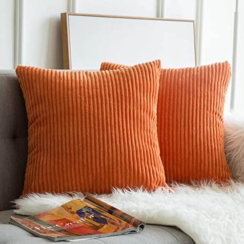 18x18 Throw Pillow Covers Pack of 2, Soft Corduroy Striped Boho Throw Pillow Covers,Cushion Case,Decorative Pillow Covers for Living Room Home Decor Cushion Farmhouse - color: Orange