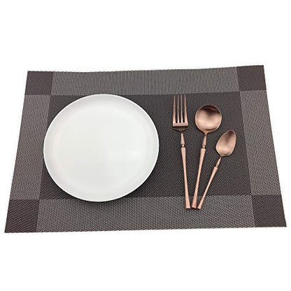 Vinyl Coffee Placemats Heat Resistant Dining Table Mats Non-Slip Washable Place Mats Set of 6 （Coffee） - color: Coffee
