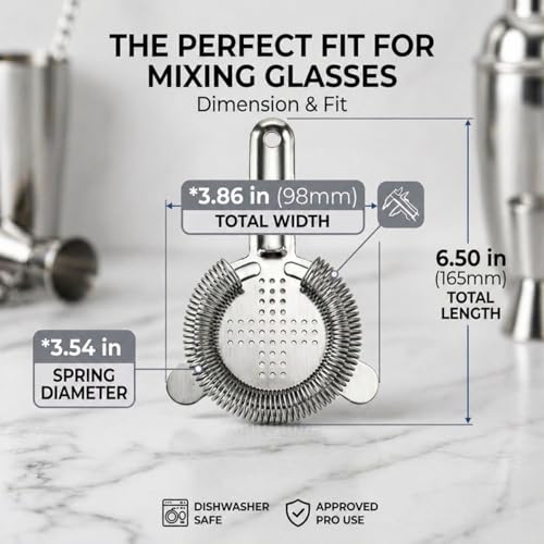 Hawthorne Cocktail Strainer, Food-Grade Stainless Steel Bar Drink Strainer | Hawthorne Cocktail Strainer, High-Density Spring, Food-Grade 304 Stainless Steel, Perfect for Shakers and Mixing Glasses
