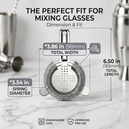 Hawthorne Cocktail Strainer, Food-Grade Stainless Steel Bar Drink Strainer | Hawthorne Cocktail Strainer, High-Density Spring, Food-Grade 304 Stainless Steel, Perfect for Shakers and Mixing Glasses