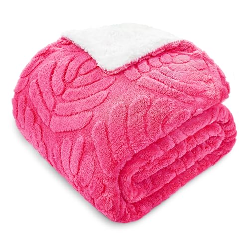 Whale Flotilla Sherpa Fleece King Size Blanket for Bed | 90x104 Inch, Reversible 3D Plush Fluffy Throw, Soft Cozy Thick Warm Bed Blankets for Winter, Hot Pink - color: Hot Pink, size: 90x104 Inch