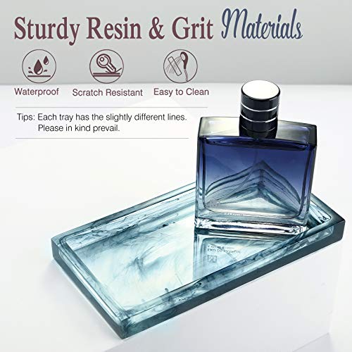 Emibele Bathroom Vanity Tray Countertop, 8" Rectangular Marble Resin Tray | Dresser Kitchen Sink Tray, for Jewelry Cosmetic Perfume Soap Candle, Compact Lightweight Waterproof, Mini Size, Ink Blue - color: Ink Blue, size: 7.7" x 3.9" x 0.8"