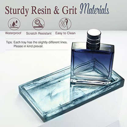 Emibele Bathroom Vanity Tray Countertop, 8" Rectangular Marble Resin Tray | Dresser Kitchen Sink Tray, for Jewelry Cosmetic Perfume Soap Candle, Compact Lightweight Waterproof, Mini Size, Ink Blue - color: Ink Blue, size: 7.7" x 3.9" x 0.8"