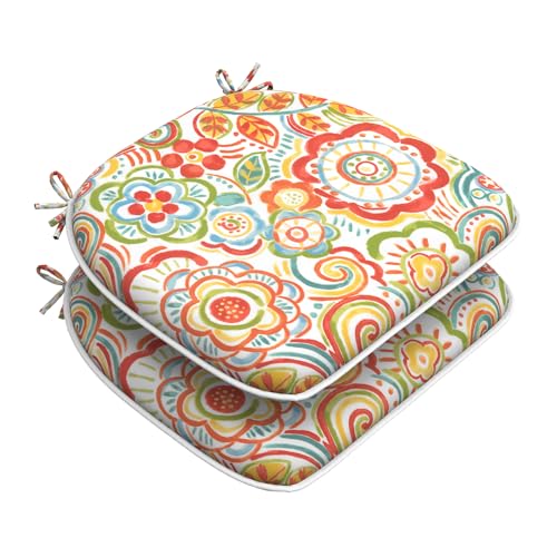 DYTXIII Set of 2 Outdoor Chair Cushions with Ties,Water Repellent Patio Chair Pads 17"x 16" for Outdoor Furniture,Round Corner Seat Cushions for Garden Yard Kitchen Flower Red - color: Flower Red, size: Pack of 2