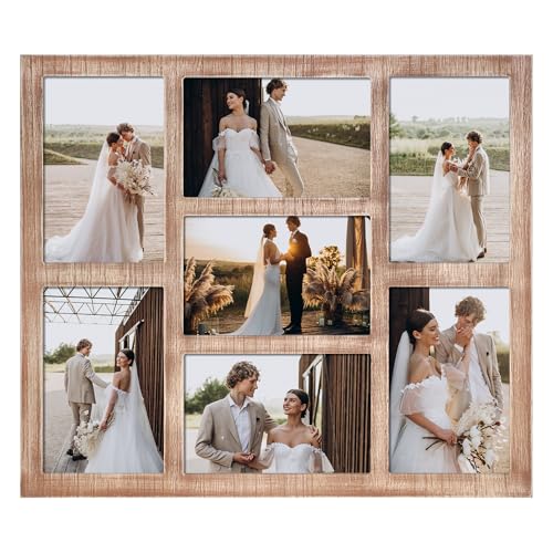 YESKAY 4x6 Picture Frame Collage for Wall Decor, Multiple Photo Collage Frames with Tempered Glass, 7-Opening for 4 x 6 Picture Frames, Rustic Brown, 1 Pack - color: Rustic Brown, size: 4x6 - 7 Opening(OD:13.3X15.4in)