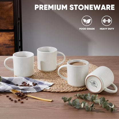 E-far Coffee Mugs Set of 4, 12 oz Stoneware Coffee Cups with Handle for Latte, Tea, Cocoa, Milk, Modern Ribbed Ceramic Mugs for Man Woman, Microwave & Dishwasher Safe, Speckled White - color: Speckled White