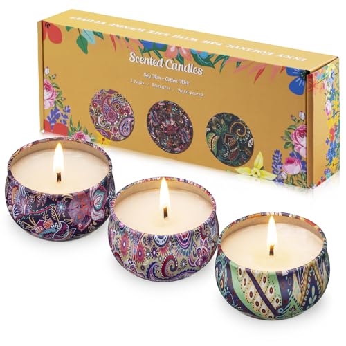 Hausware 3 Pack Scented Candles, 2.5 oz Aromatherapy Candles with Floral Scents,Soy Candles Set with 72H Burning Time,Ideal Gift for Women (Lavender+Vanilla+Rose) - color: Lavender+Vanilla+Rose