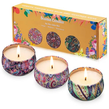 Hausware 3 Pack Scented Candles, 2.5 oz Aromatherapy Candles with Floral Scents,Soy Candles Set with 72H Burning Time,Ideal Gift for Women (Lavender+Vanilla+Rose) - color: Lavender+Vanilla+Rose
