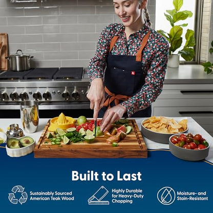 Sonder Los Angeles Laurel Teak Wood Cutting Board, Large 18x14x1.25 in | Non-toxic, Edge Grain, Juice Groove, Reversible, Built-in Handles, Gift Box Included, 7.5 lbs - color: Laurel | Teak | Edge Grain