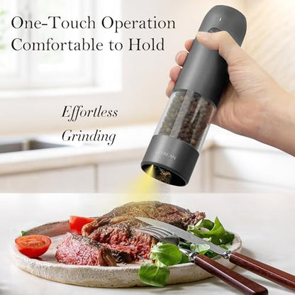Ultrean Salt and Pepper Grinder Set, Rechargeable Salt and Pepper Shakers, 6 Adjustable Coarseness, LED Light, Kitchen Gadget & Housewarming Gift, Cooking Gifts for Men, Stainless Steel - color: Starry Gray