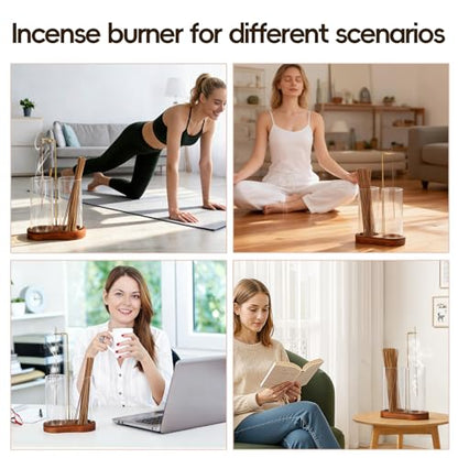2 in 1 Incense Holder for Sticks, Glass Incense Burner with Storage, Upside Down Hanging Incense Holder with Ash Catcher for Meditation, Yoga, Spa Room & Home Decor