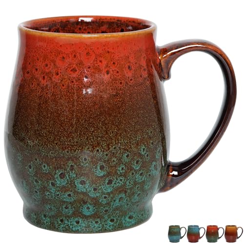 Bosmarlin Extra Large Ceramic Coffee Mug, 24 Oz, Dishwasher and Microwave Safe, Big Oversized Tea Cup, Reactive Glaze (Red&Green) - color: Red&Green