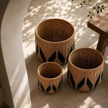 Set of 3 Woven Storage Baskets Decorative Nested Organizer Bins for Blankets Toys Towels and Home Organization Set for Living Room Bedroom Natural,S+M+L