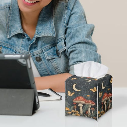 Butterfly Mushroom Pattern Square Tissue Box Cover Facial Napkin Holder Easy to Use Dust-Proof Tissue Case for Living Room Office Bathroom - color: Butterfly Mushroom