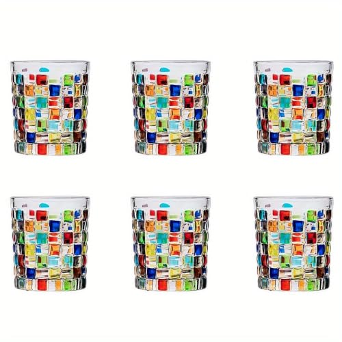 Set of 6 or 5 Hand-painted Colorful Glass Tumblers, Drinking Glassware, Cocktail Glasses for Iced Coffee Juice Tea Beverage Milk Wine With Artistic Design - color: Woven-Bag Design Set of 6