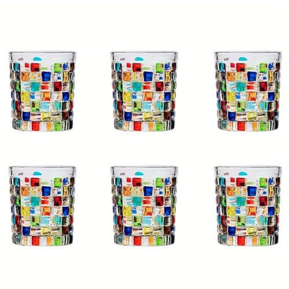 Set of 6 or 5 Hand-painted Colorful Glass Tumblers, Drinking Glassware, Cocktail Glasses for Iced Coffee Juice Tea Beverage Milk Wine With Artistic Design - color: Woven-Bag Design Set of 6