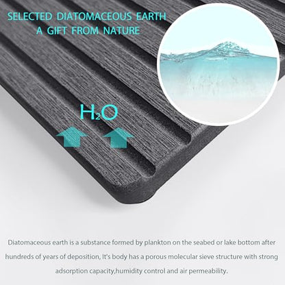NiuYichee Set of 4 Water Absorbent Diatomite Coasters, Diatomaceous Earth Kitchen Soap Dish, Bathroom Trays, Water Absorbing Stone Used for Hand Soaps & Plants & Toiletries in The Modern Home - color: Set of 4 Dark Grey With Grooves