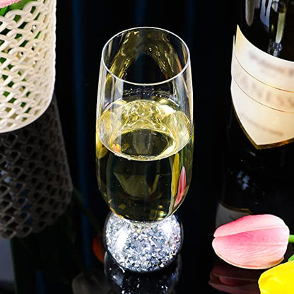 Hanjue Champagne Glasses Set of 4, Champagne Flutes, 7 Oz Lead-free Crystal glass, Clear Glasses Set, Bar Glassware, Ideal for Parties, Wedding, Birthday, Christmas, Long-lasting reusable glasses - color: Crushed diamonds