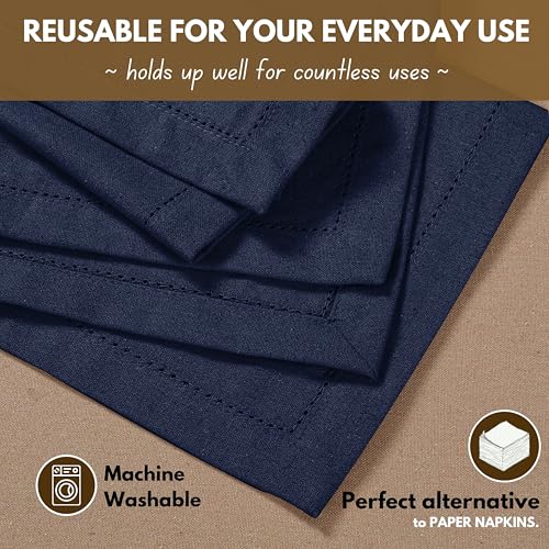 Native Fab Cloth Napkins Set of 4, 100% Cotton, Hemstitch Mitered Edges, Washable Fabric Napkins, 18x18 inch, Soft, Breathable, Reusable Hotel Quality Napkins for Events, Party, Wedding - Navy Blue - color: Navy Blue, size: 18" x 18" (Set of 4)
