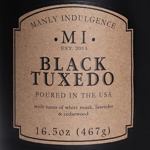 Manly Indulgence Black Tuxedo Jar Candle 16.5 oz - White Musk, Lavender, Cedarwood, Jasmine & Earthy Orris - Up to 60 Hour Burn - Soy Blend Wax, USA Poured - size: 16.5 oz - 1 Wick