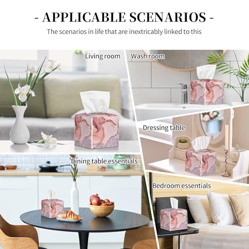 Pink Gold Liquid Marble Tissue Box Cover Square,Modern Marble Texture Tissue Box Holder Waterproof Leather Facial Paper Organizer Dispenser for Bathroom Home Car Nightstand Vanity Desk - color: Color-1