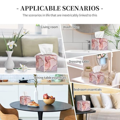 Pink Gold Liquid Marble Tissue Box Cover Square,Modern Marble Texture Tissue Box Holder Waterproof Leather Facial Paper Organizer Dispenser for Bathroom Home Car Nightstand Vanity Desk - color: Color-1