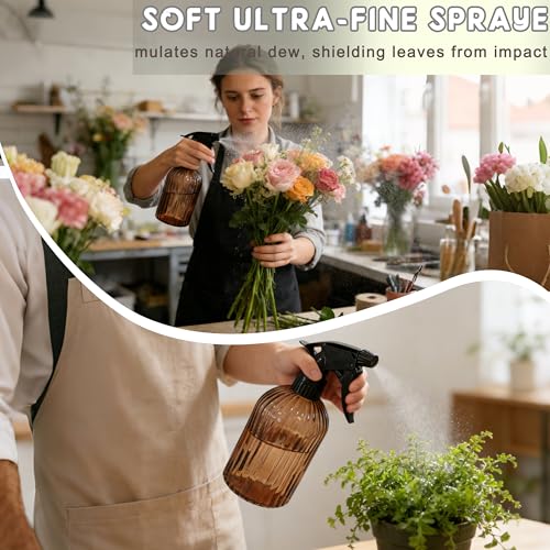 Glass Plant Spray Bottle, 13.5oz Refillable Plant Mister Bottle, 2 pcs Handheld Water Spray Bottle with Adjustable Mist Nozzle for Outdoor Gardening, Indoor Flowers, Cleaning, Hair & Pets Care (Brown) - color: Amber