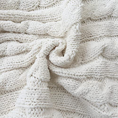 Chenille Chunky Knitted Throw Blanket with 14pcs Pom Poms Tassel Super Soft Cozy Warm Blanket for Sofa Bed Soft Couch 50 x60 inches (White)?-¡­ - color: Pom-pom-white, size: Throw 50"X60"