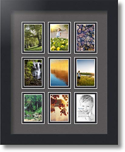 ArtToFrames Collage Photo Frame Double Mat with 9-2x3 Openings with Satin Black Frame and Charcoal mat. - color: Charcoal, size: 9 - 2x3