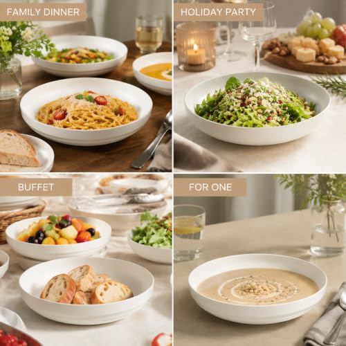 HAPPY KIT Stoneware 9'' Pasta Bowls 42oz Set of 4, Granite White - color: MatteWhite