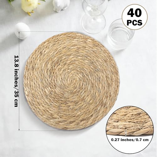Elcoho 40 Pieces Round Woven Placemats 13.8 Inch Boho Rattan Placemats Farmhouse Braided Place Mats Woven Plate Chargers Rustic Wicker Table Mats for Dining Table - size: 13.8 Inch
