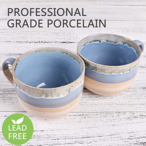 Bosmarlin Large Ceramic Coffee Mug Set of 2, Stoneware Jumbo Latte Mugs for Office and Home, 16 Oz, Dishwasher and Microwave Safe(Blue, 2) - color: Blue