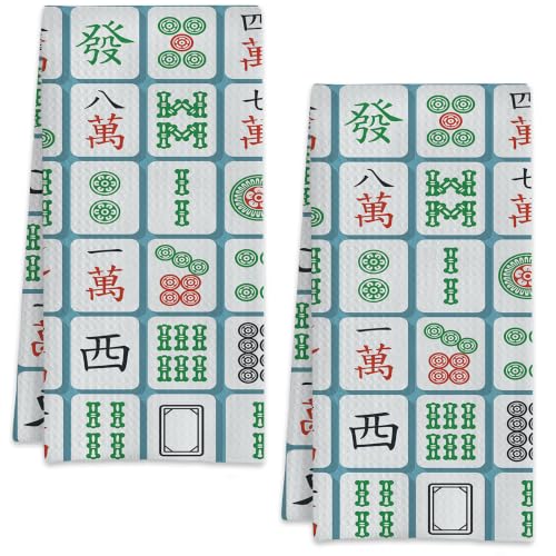 Mahjong (Majiang) Tiles Print Hand Towels for Bathroom Set of 2,Soft Absorbent Waffle Weave Kitchen Towels Dish Towel,Decorative Bathroom Towel for Kitchen Yoga Home Decor 16X24 Inch - color: Mahjong (Majiang) Tiles Print