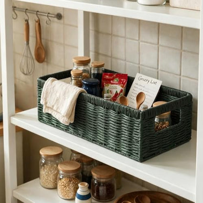 Paper Rope Wicker Baskets with Handles, Toilet Paper Basket for Toilet Tank Top, Small Wicke Baskets for Organizing Shelves (Green-2) - color: Green-2