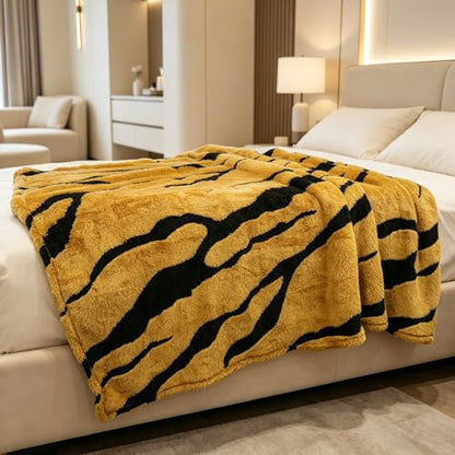 Zebra Printed Fleece Throw Blanket-Cozy Soft Lightweight Fuzzy Throw Blanket for Sofa, Couch, Bed & Chair,Black and Yellow, 50" x 70" - color: Black and Yellow