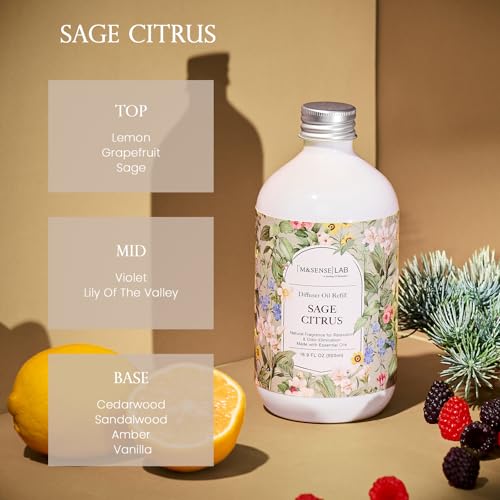 M&SENSE Reed Diffuser Set, Sage Citrus, 17oz Natural Essential Oil | Non-Toxic Organic, Long-Lasting Fragrance, Ideal for Living Room, Home Office, Gifts for Women - color: Sage Citrus