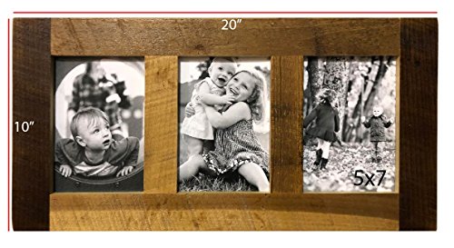 Rustic Wooden Collage Picture Frame, Wood Multi Photo Holder for Wall, Horizontal and Vertical Display, Reclaimed Barnwood, 3 Openings each 5x7 - size: 3 Openings